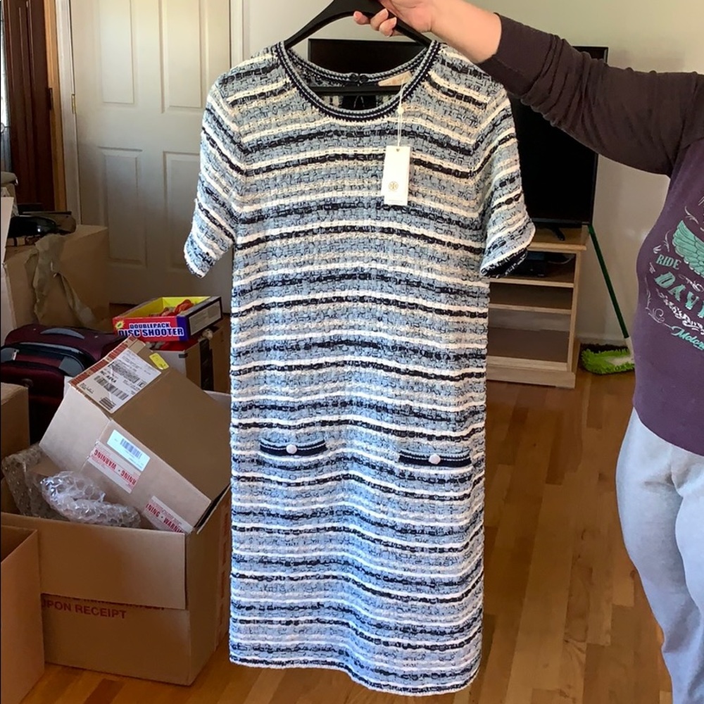 Dress- Tory Burch - Blue Tweed Sweater Dress